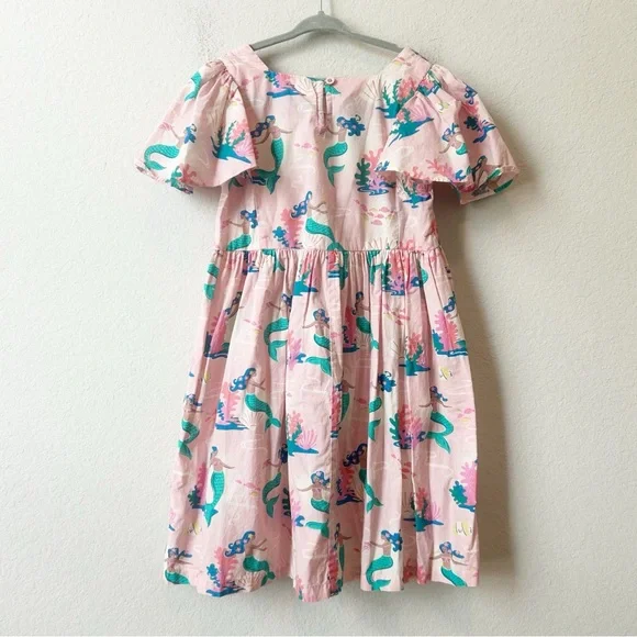 Mini Boden Pink Mermaids Cotton Girls Sundress Flutter Sleeves Sz 8-9y - Picture 6 of 11